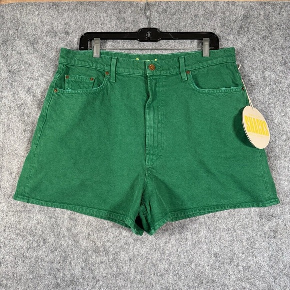 MOTHER Denim Shorts Size‎ 34 SNACKS Kelly Green Denim Jean High Rise Savory NWT - Picture 1 of 12